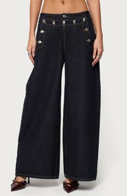 EDIKTED Frida Button Yoke Low Rise Wide Leg Jeans
