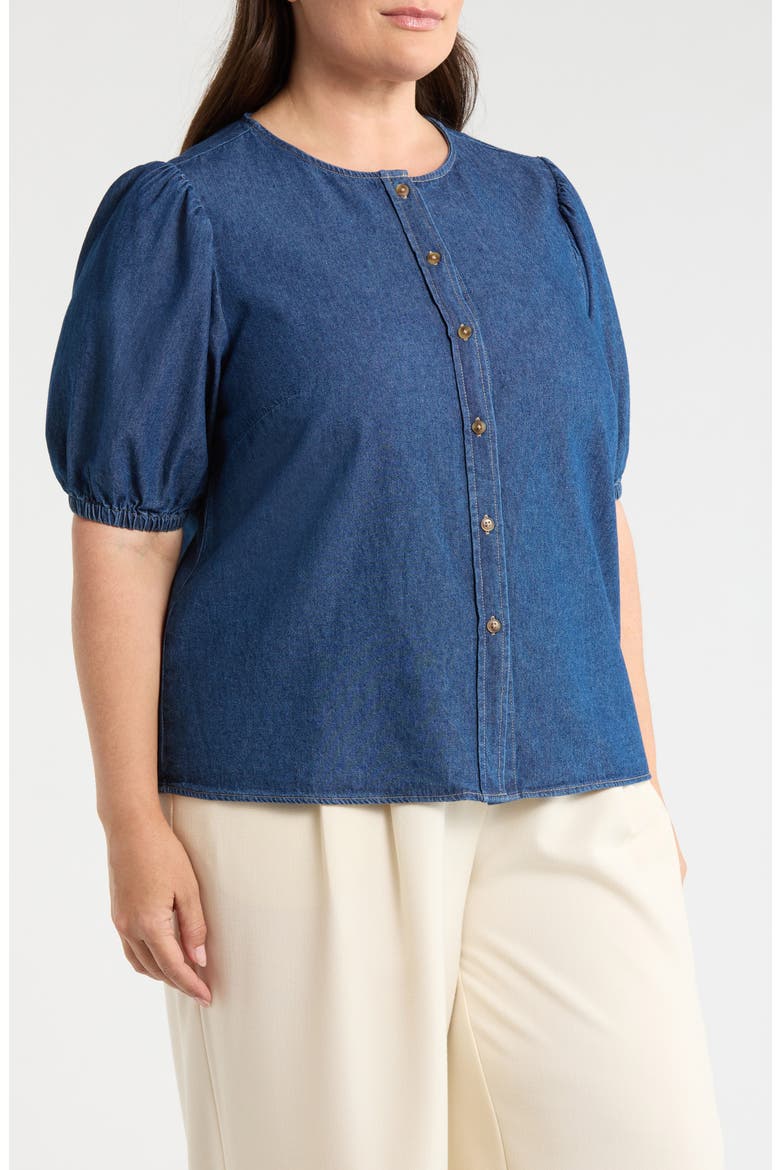 Puff Sleeve Denim Top, Alternate, color, ARIES WASH