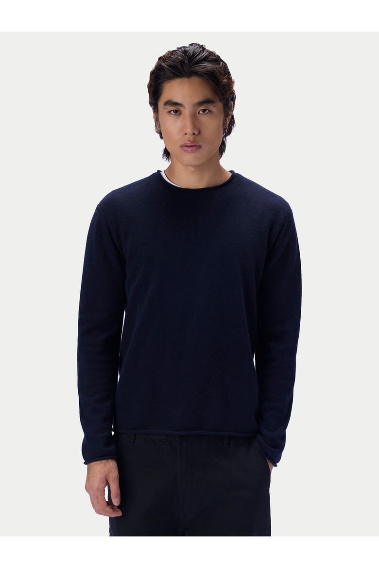 Cashmere Rolled-edge Crewneck Sweater, Alternate, color, navy blazer