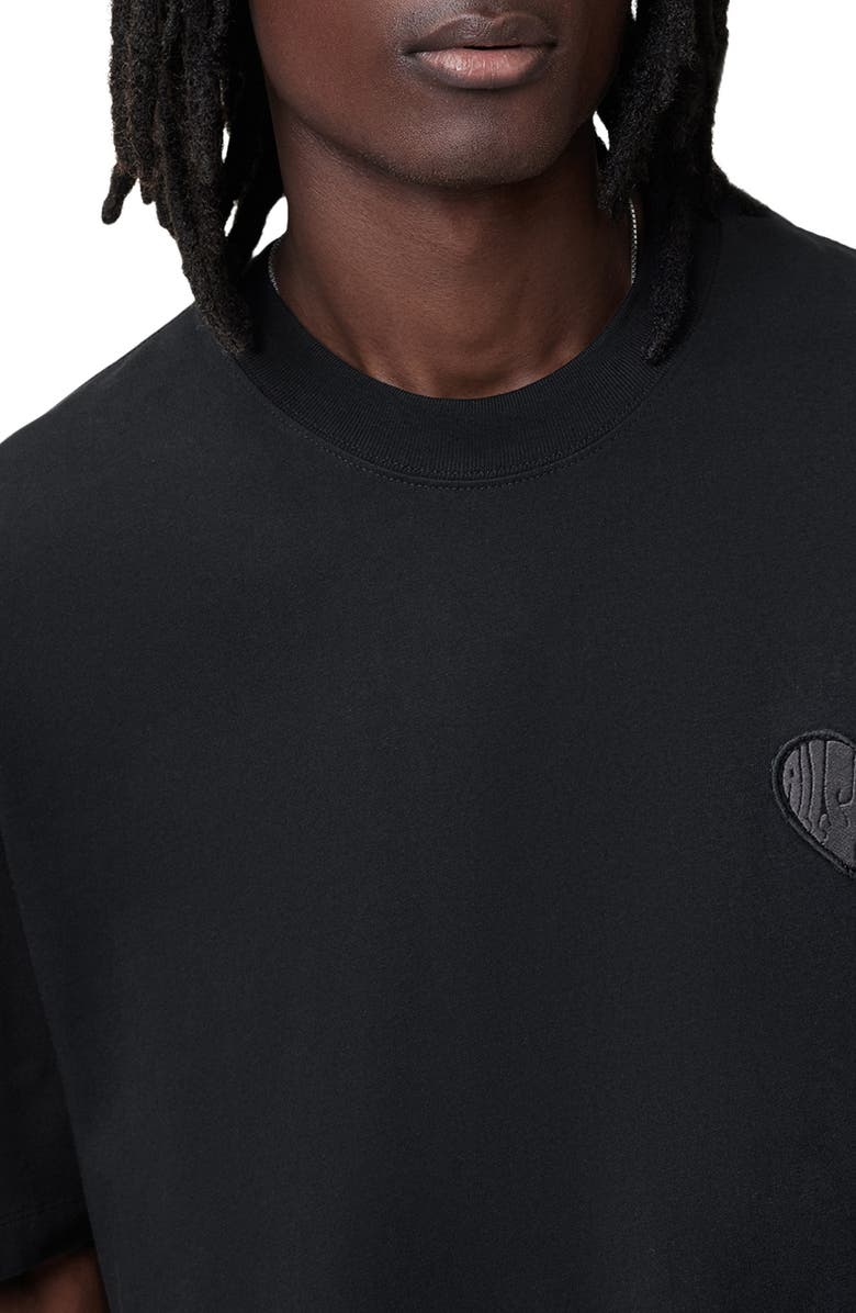 AllSaints Lover Oversize Heart Appliqué Cotton T-Shirt, Alternate, color, Washed Black