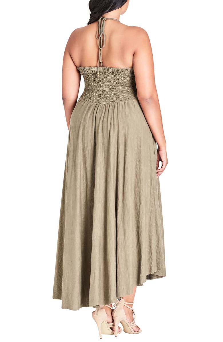 City Chic Strappy Asymmetrical Faux Wrap Halter Maxi Dress, Alternate, color, 
