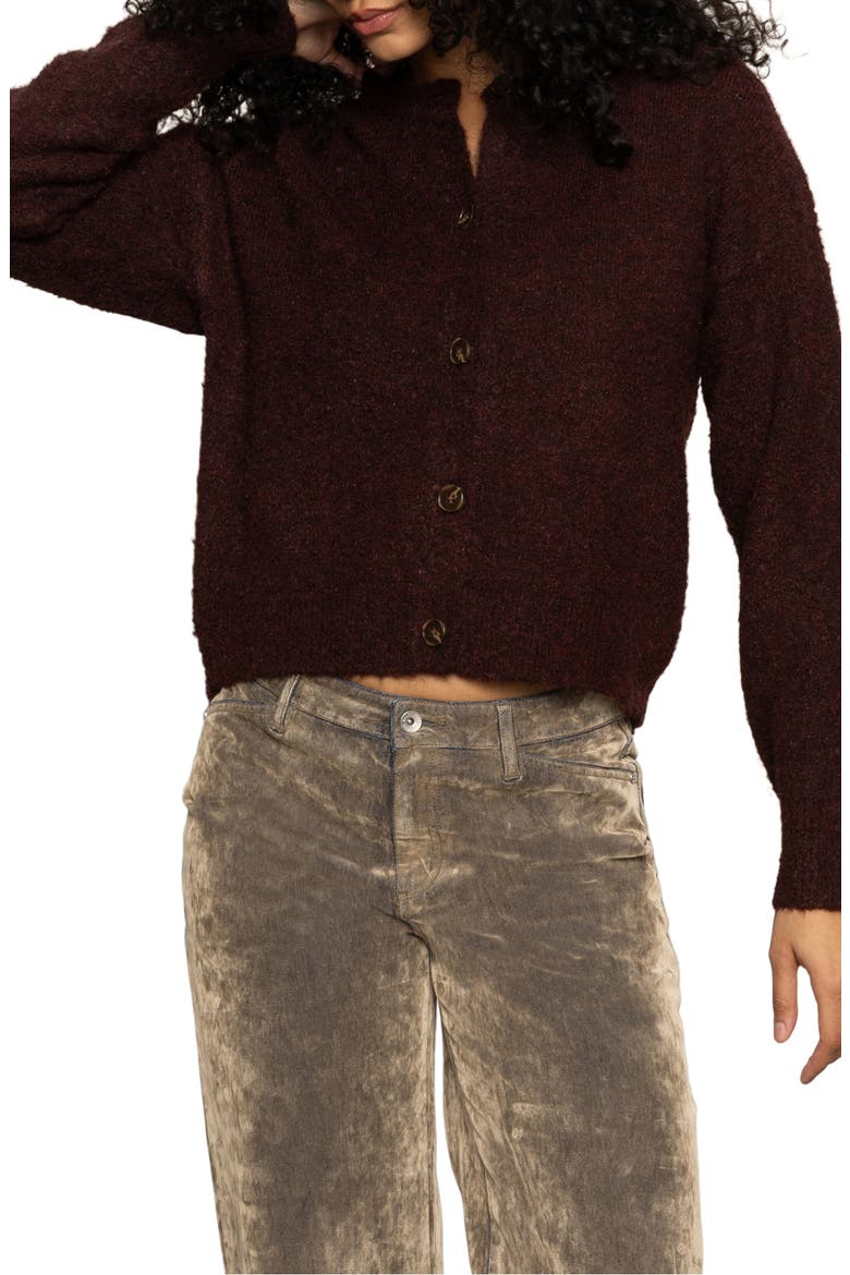 Bouclé Cardigan, Alternate, color, DARK CRIMSON RED