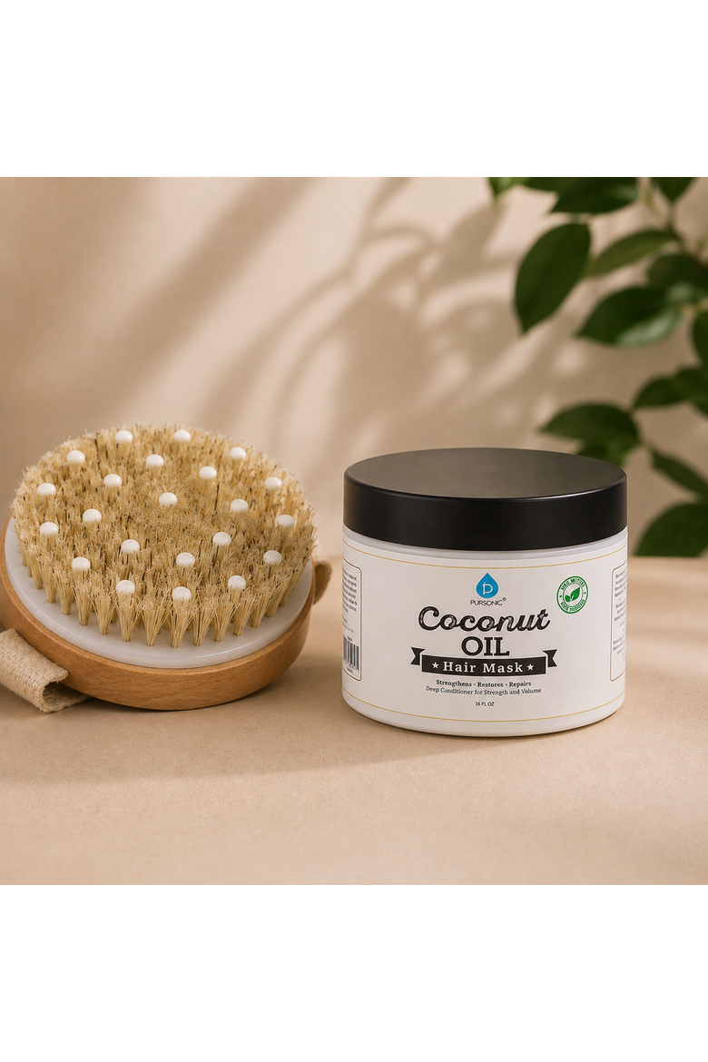 Bath Brush Massager & Coconut Oil Hair Mask, Alternate, color, Multicolor