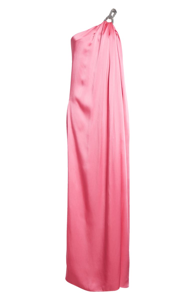 Stella McCartney Falabella Crystal Chain Strap One-Shoulder Satin Gown, Alternate, color, 5560 - Bright Pink