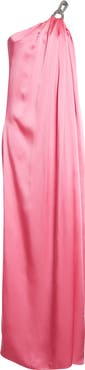 Stella McCartney Falabella Crystal Chain Strap One-Shoulder Satin Gown