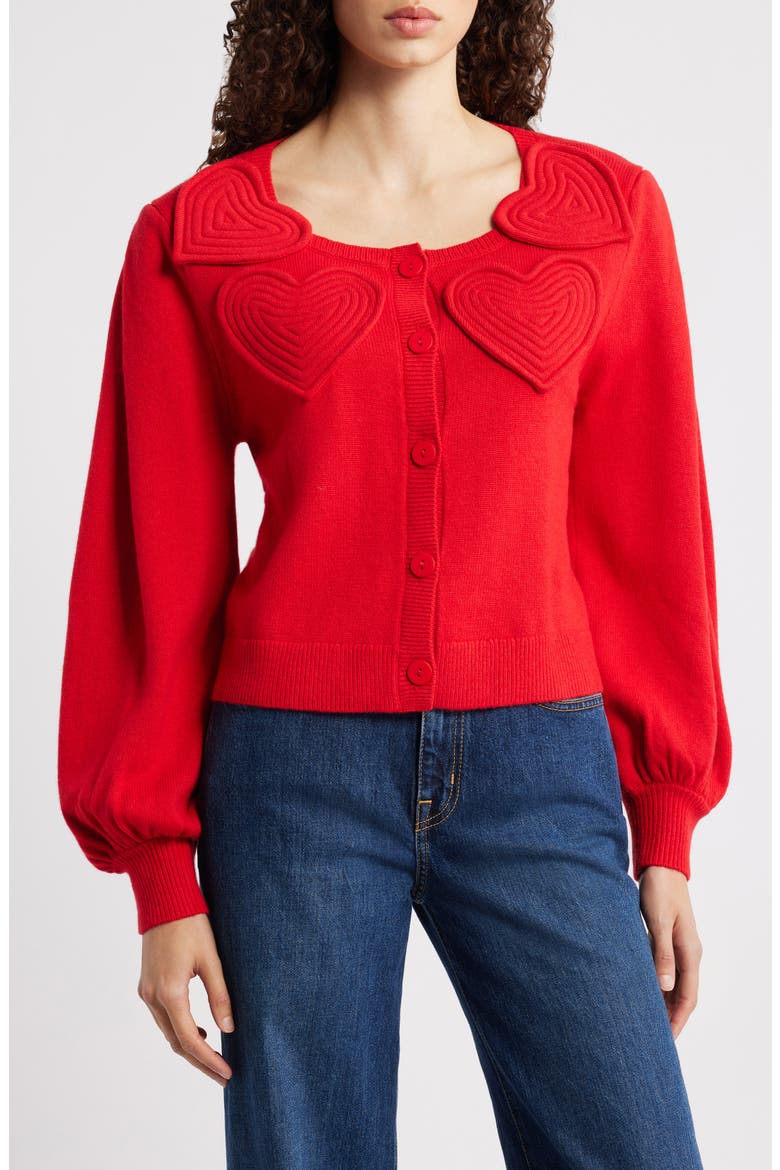 Red Heartful Knit Cardigan, Main, color, RED