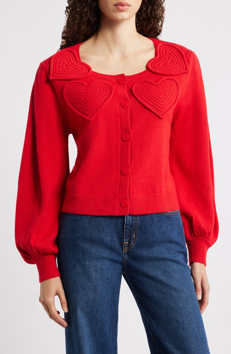 FARM Rio Red Heartful Knit Cardigan, Main, color, Red