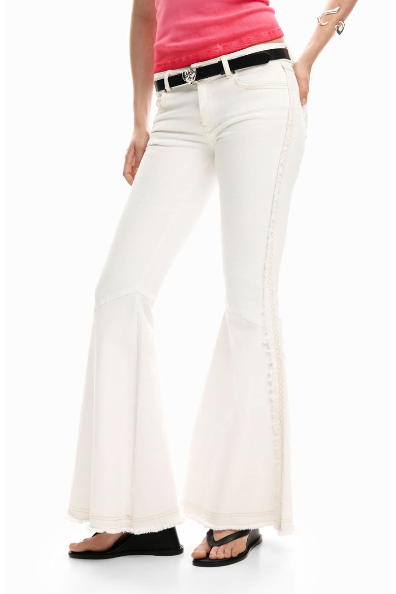 Embroidered Trim Flare Jeans, Main, color, LIGHT BEIGE