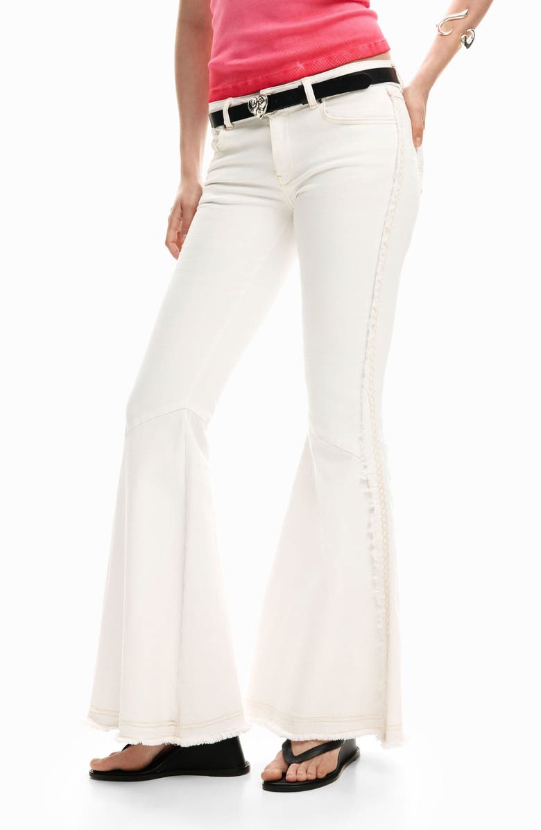 Desigual Embroidered Trim Flare Jeans, Main, color, Light Beige