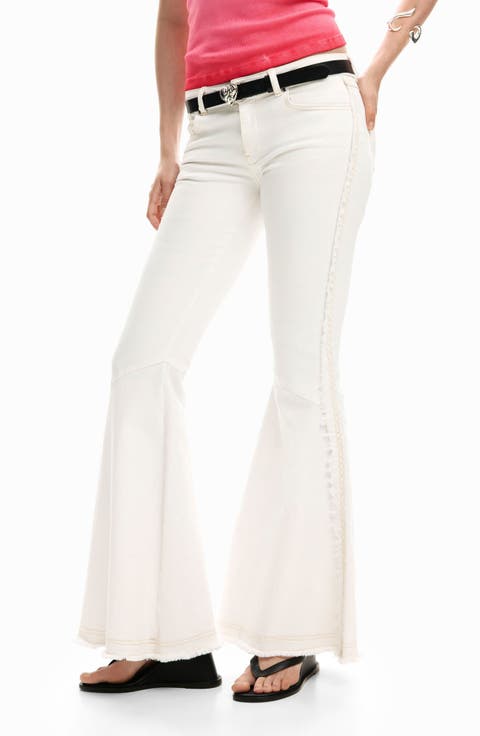 Embroidered Trim Flare Jeans