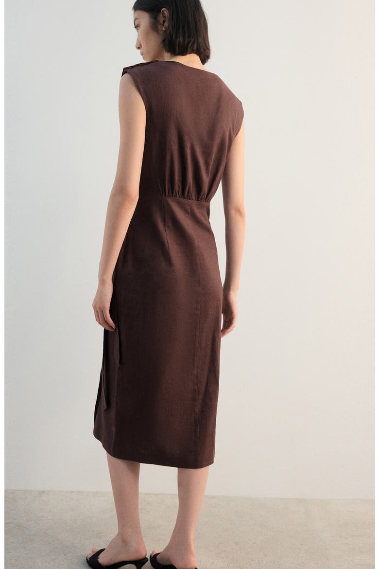 Linen Blend Midi Dress, Alternate, color, CHOCOLATE
