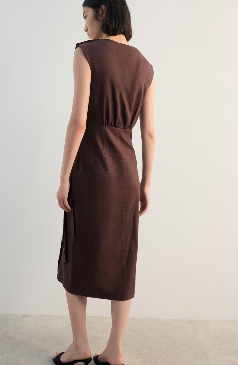 MANGO Linen Blend Midi Dress, Alternate, color, Chocolate