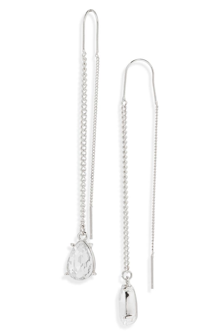 Teardrop Threader Earrings, Main, color, CLEAR- SILVER