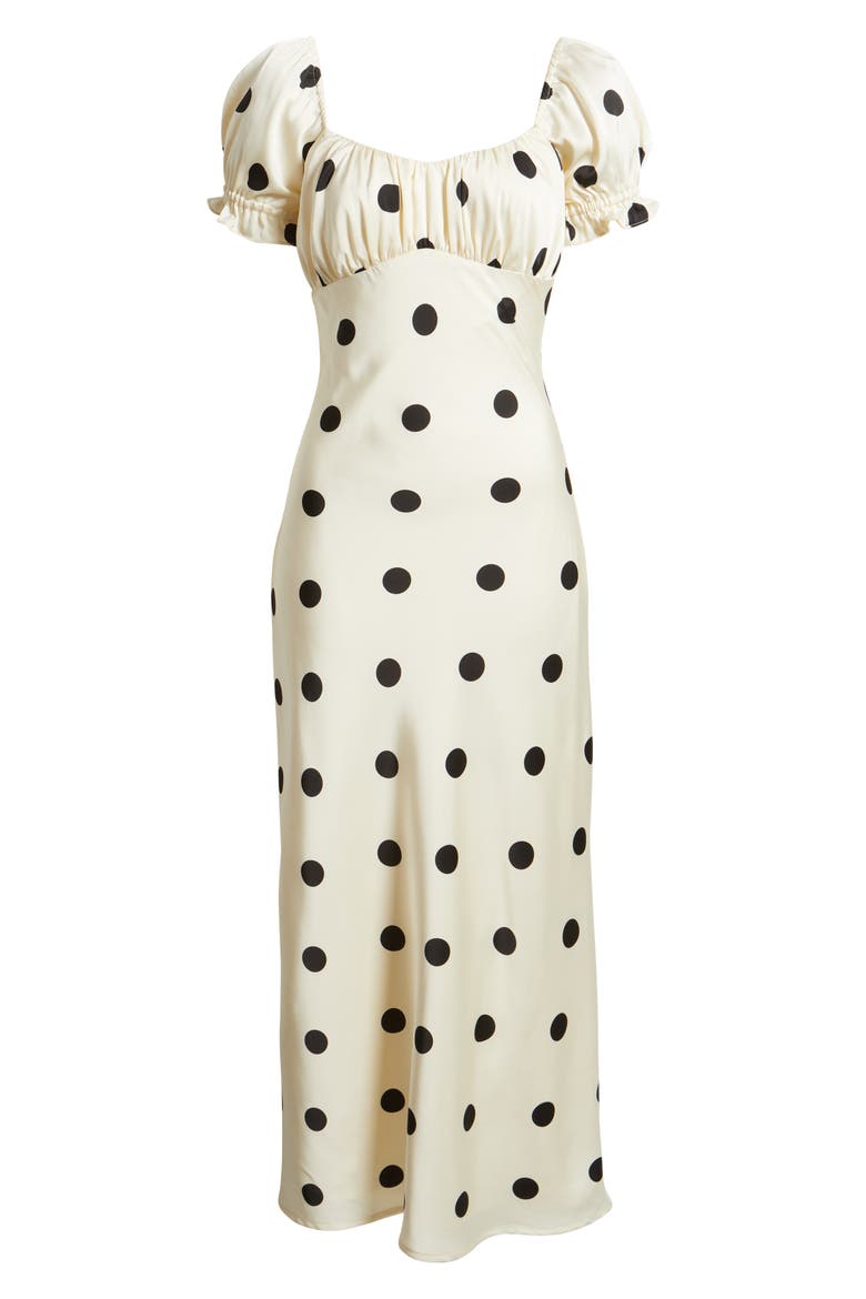 Keaton Dot Puff Sleeve Maxi Dress, Alternate, color, IVORY / BLACK POLKA DOT