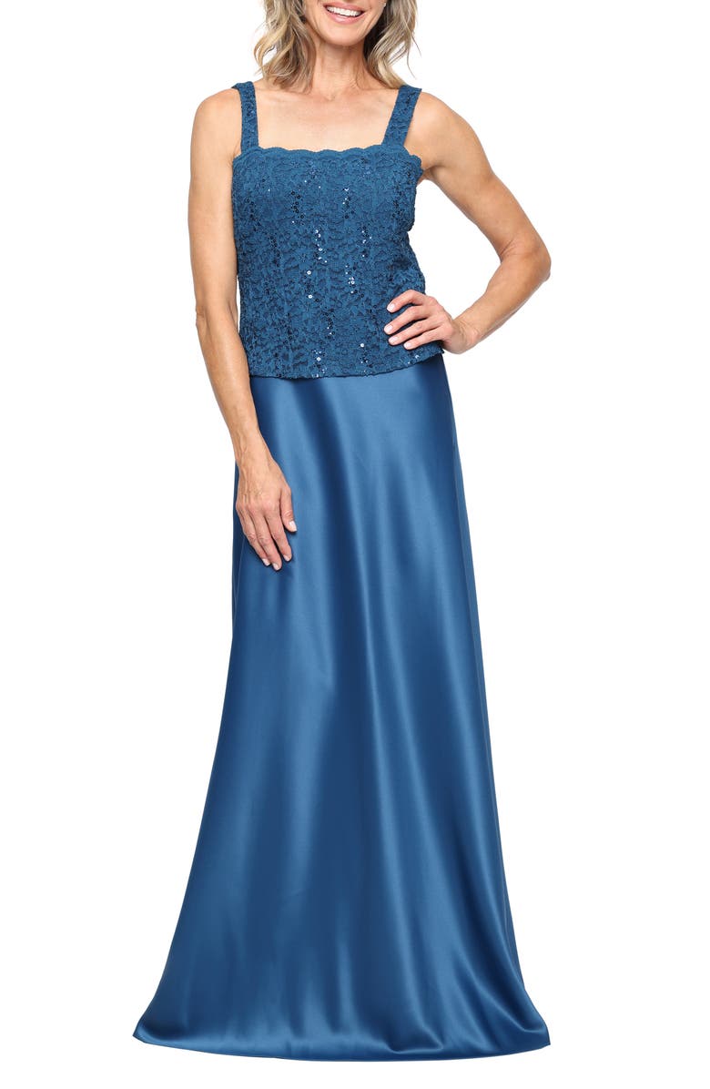 Alex Evenings Sequin Lace & Satin Gown with Jacket, Alternate, color, Peacock