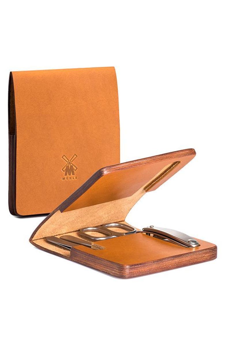 MÜHLE Travel Manicure Set in Cowhide Case, Main, color, Brown