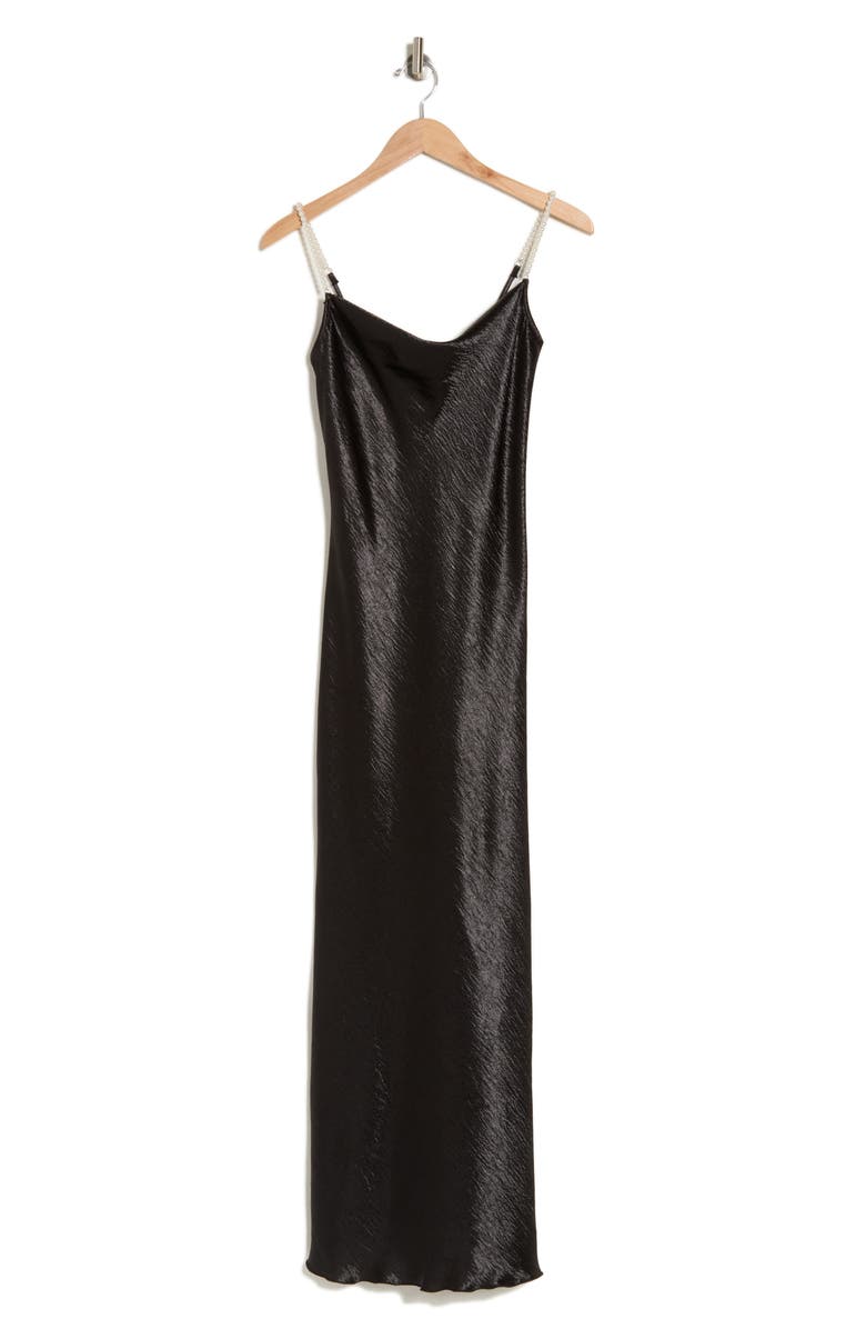 bebe Imitation Pearl Strap Hammered Satin Maxi Slipdress, Alternate, color, 