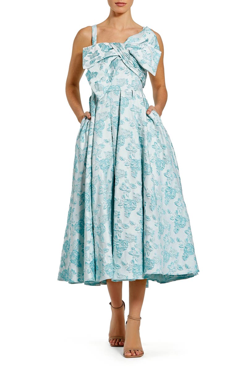 Mac Duggal Floral Brocade Dress with Statement Bow, Main, color, Seafoam