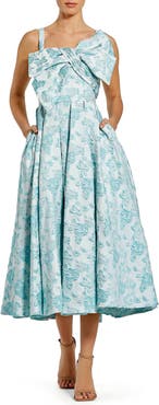 Mac Duggal Floral Brocade Dress with Statement Bow