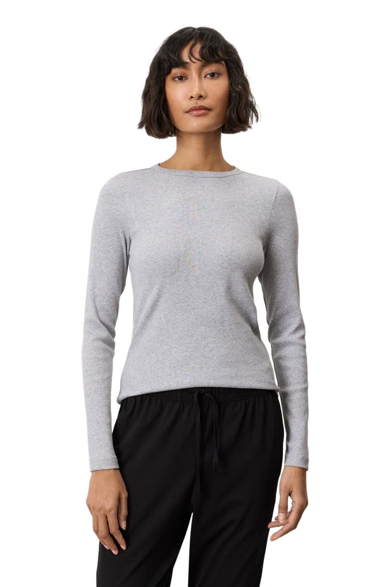 Perfect Rib Crewneck Layering Long Sleeve Tee Made With Organic Cotton, Main, color, Heather Grey