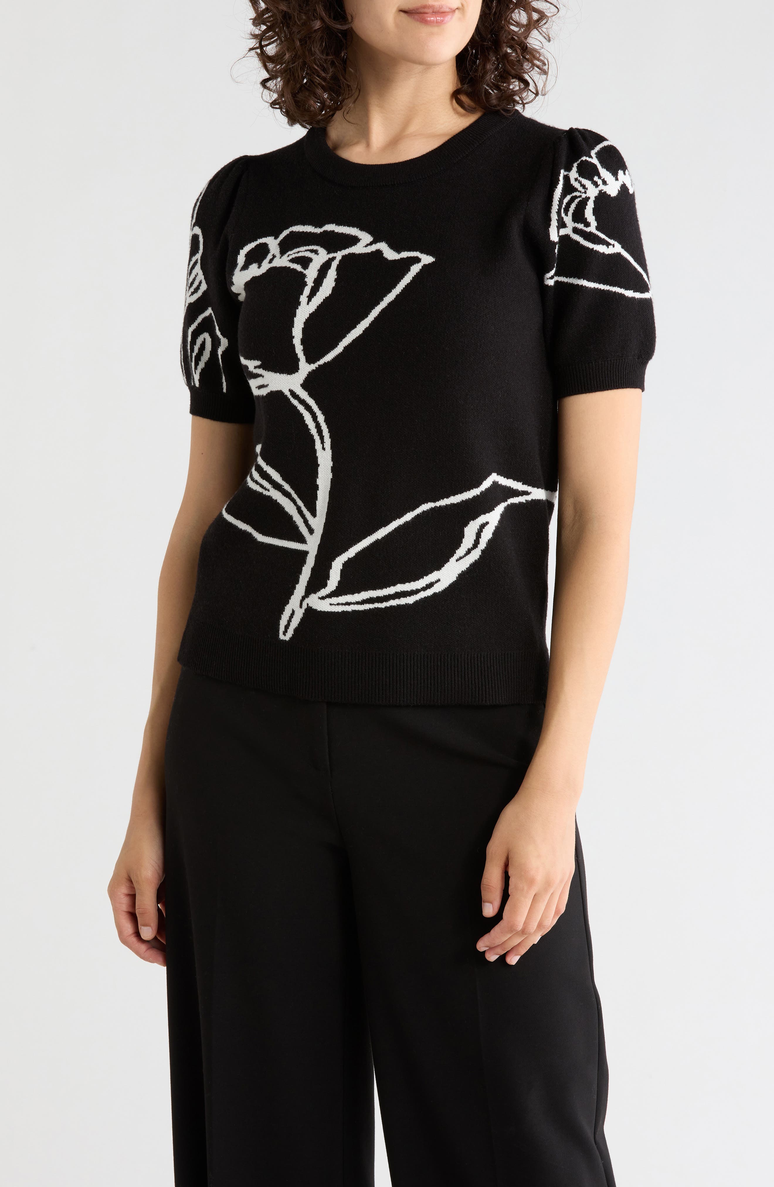 Intarsia Puff Sleeve Sweater