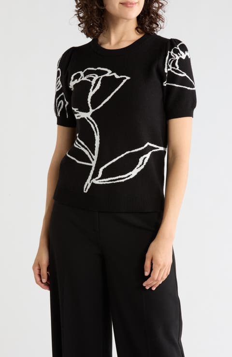 Intarsia Puff Sleeve Sweater