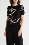 T Tahari Intarsia Puff Sleeve Sweater