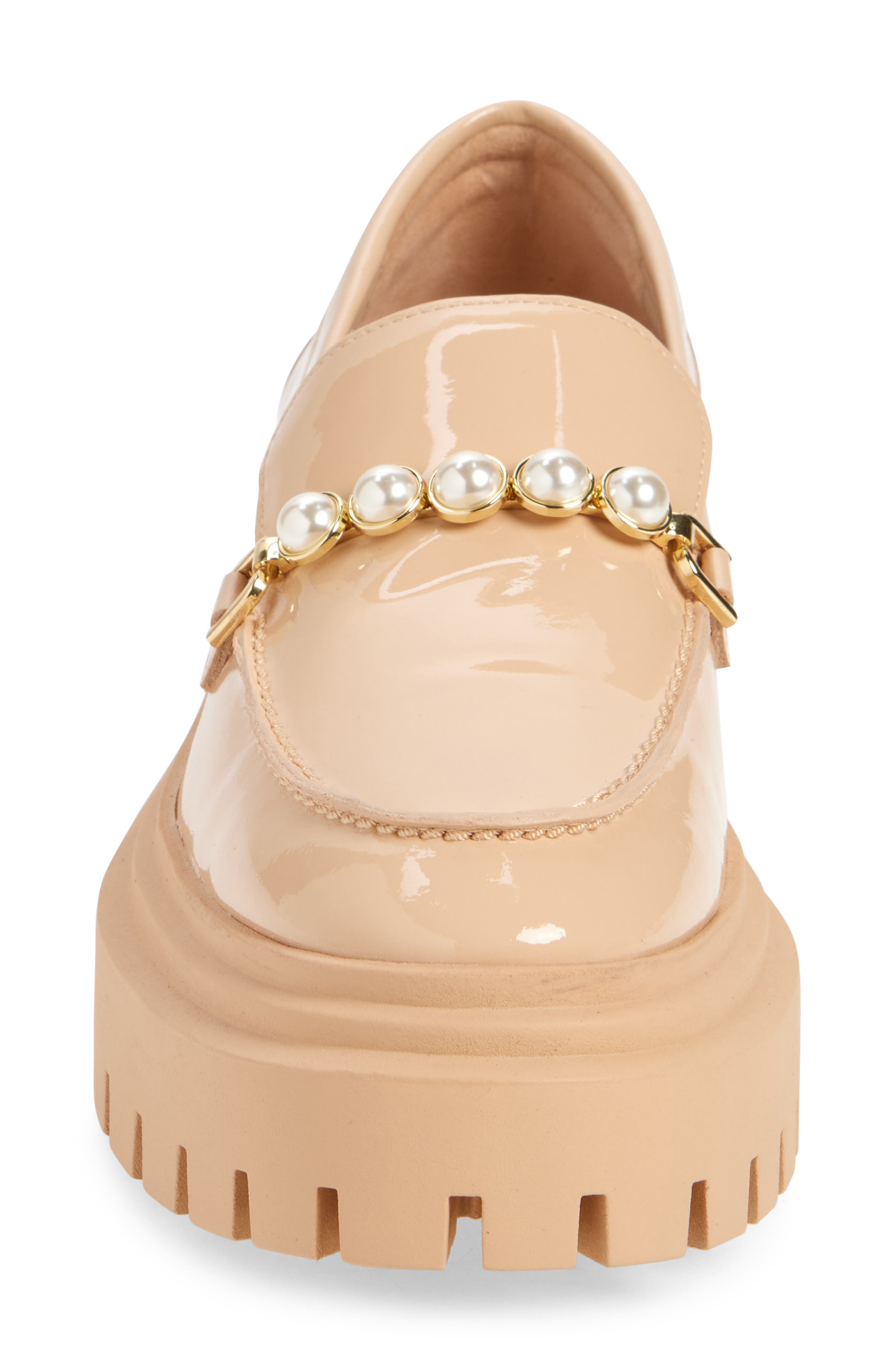 Stuart Weitzman Perla Imitation Pearl Lug Sole Loafer, Alternate, color, Golden Beige