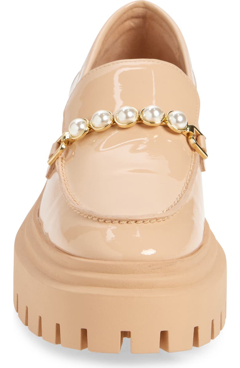 Stuart Weitzman Perla Imitation Pearl Lug Sole Loafer, Alternate, color, Golden Beige