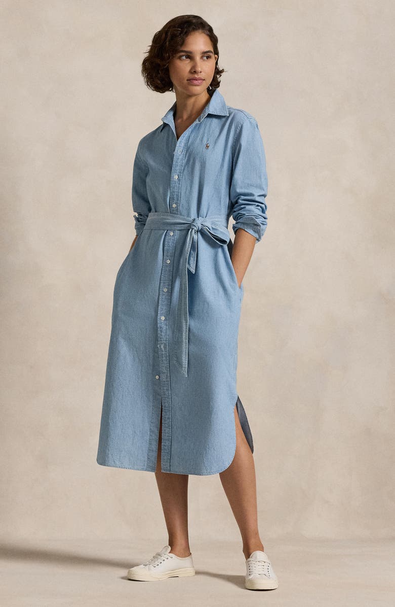 Polo Ralph Lauren Belted Chambray Midi Dress, Alternate, color,