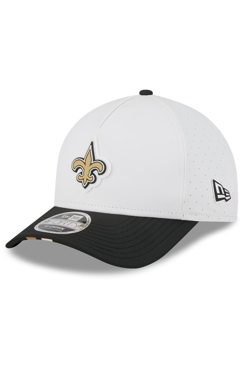 New Era Men's New Era White/Black New Orleans Saints 2025 NFL Training Camp A-Frame 9FORTY Adjustable Hat, Main, color, White