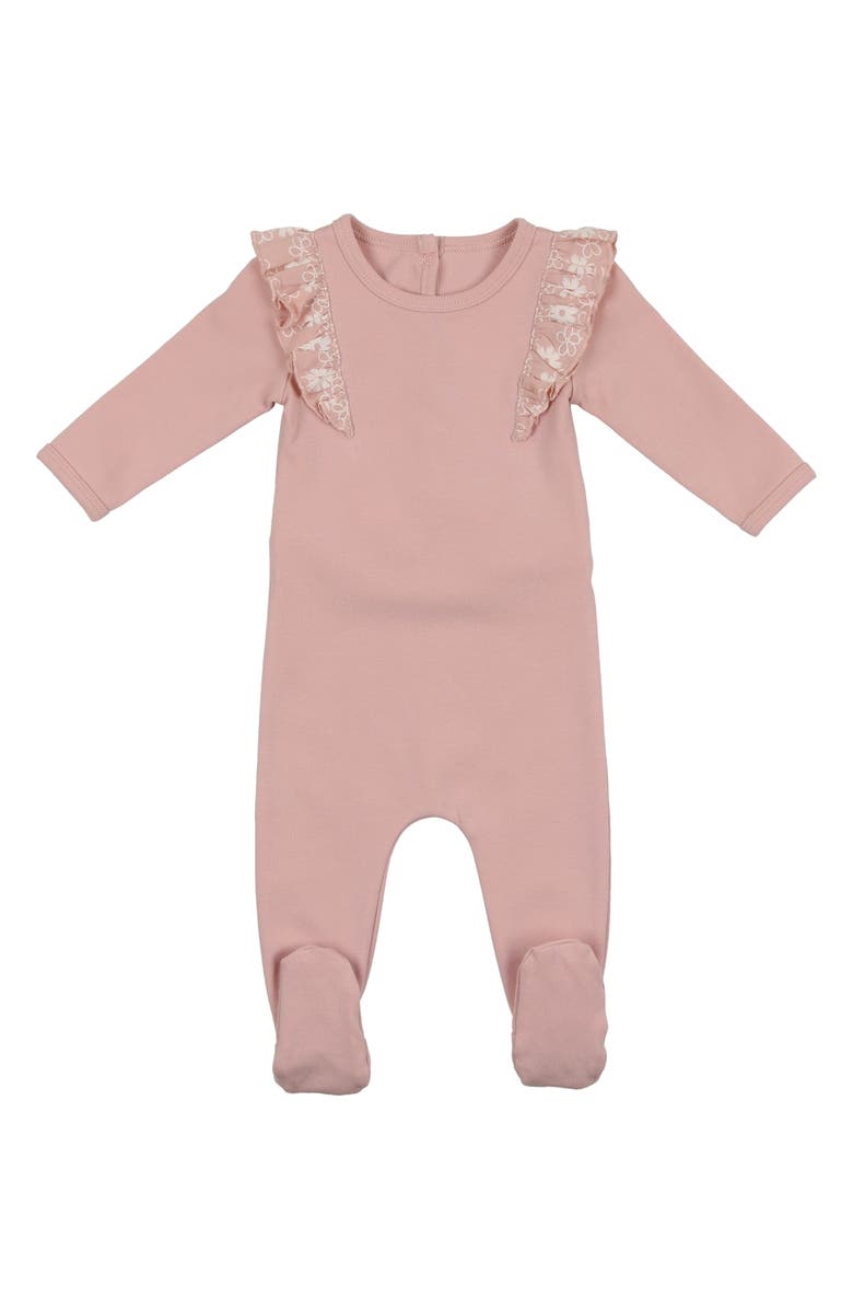 Manière Ruffle Shoulder Footie, Main, color, 