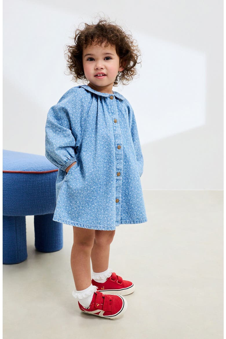 Kids' Ditsy Collared Denim Dress, Alternate, color, BLUE
