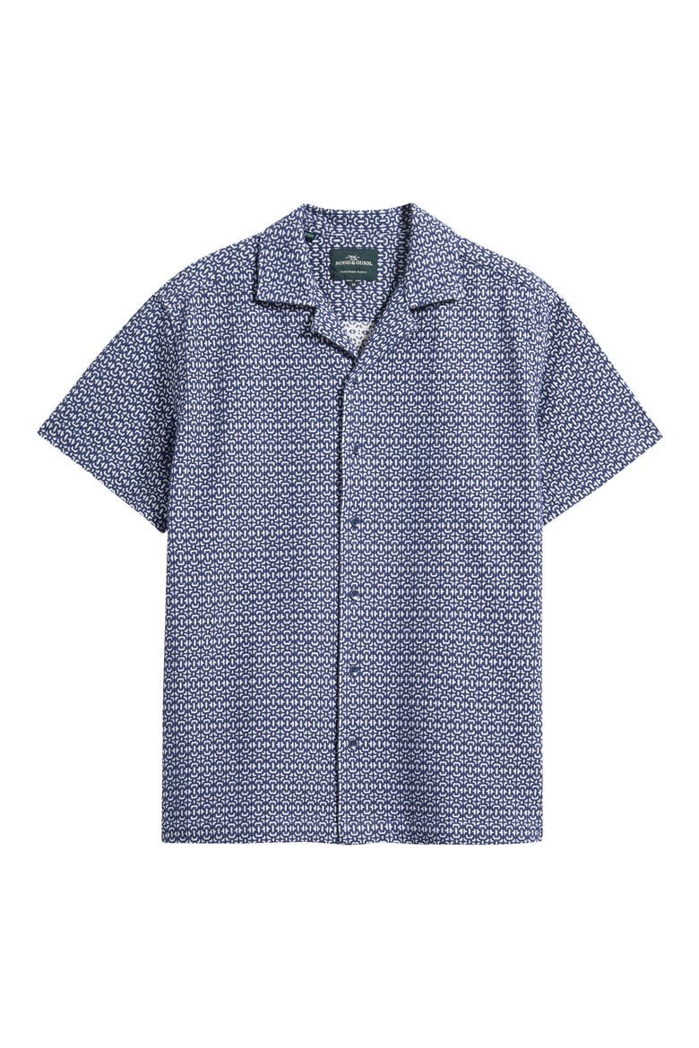 Knightsbridge Geometric Embroidery Cotton Camp Shirt, Alternate, color, INDIGO