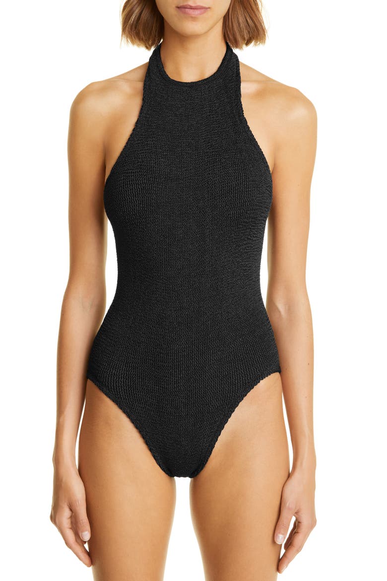 Crinkle One-Piece Swimsuit, Main, color, BLACK