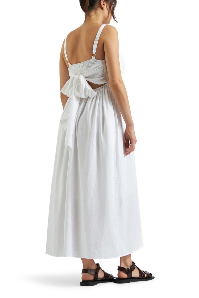 Simone Tie Back Linen Dress, Alternate, color, WHITE