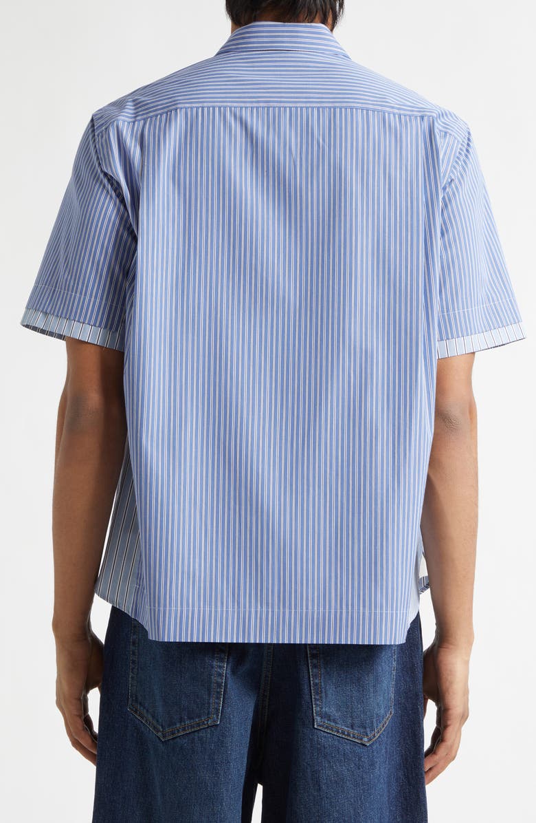 Sacai Mixed Stripe Cotton Poplin Button-Up Shirt, Alternate, color, Blue Stripe