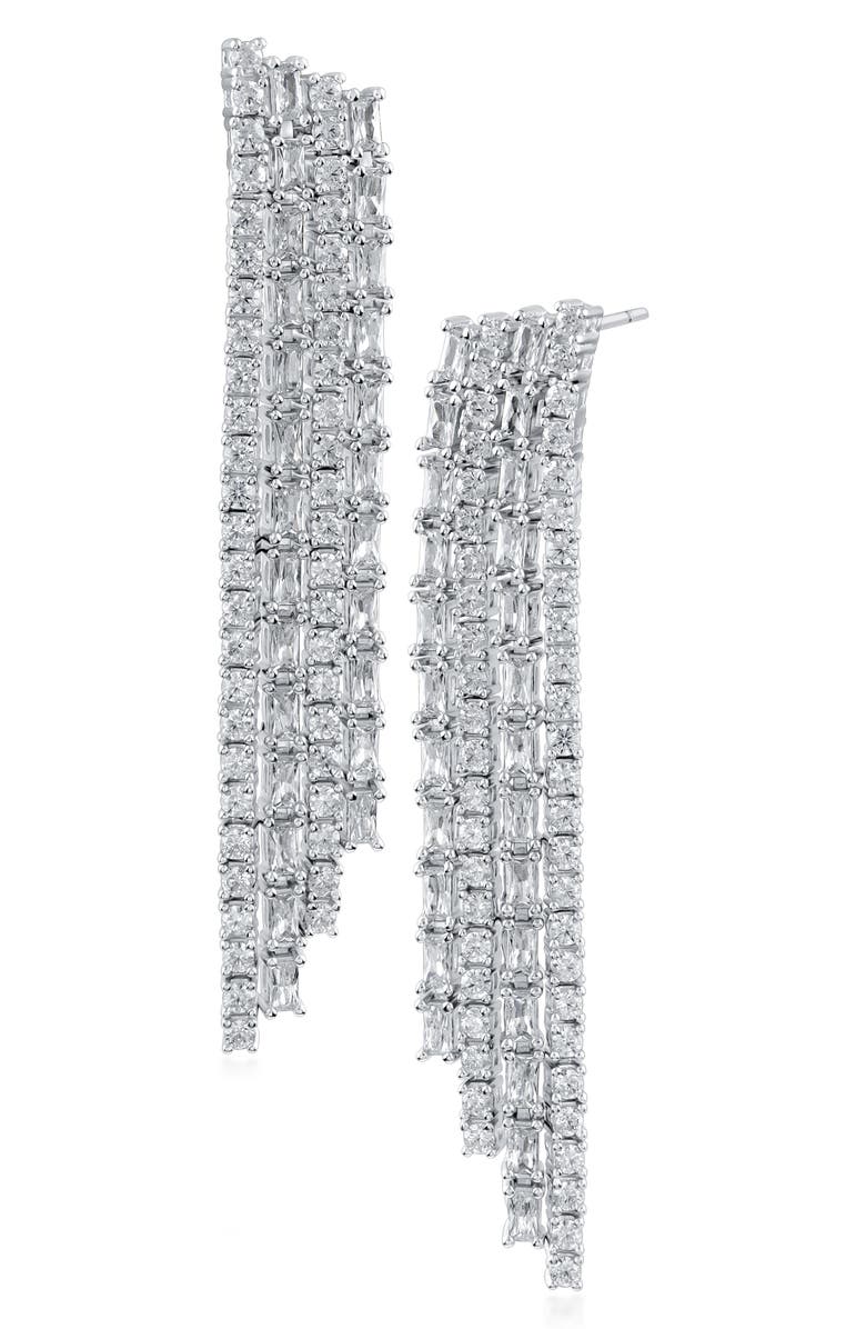 CZ by Kenneth Jay Lane Round & Baguette CZ Fringe Drop Earrings, Main, color,