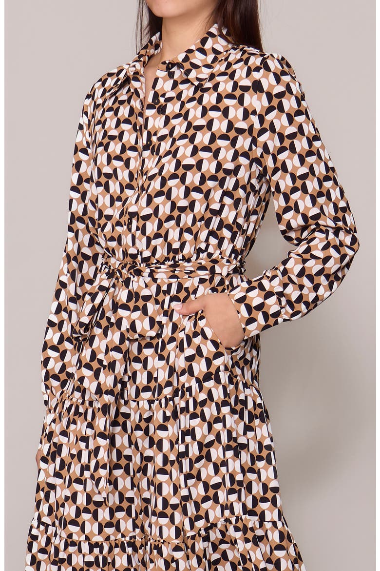 Tiered Long Sleeve Shirtdress, Alternate, color, TAN BLACK/BONE GEO