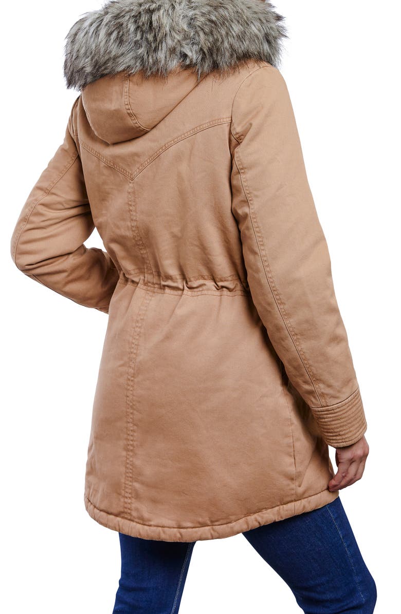 Lucky Brand Twill Hooded Parka with Faux Fur Trim, Alternate, color, 