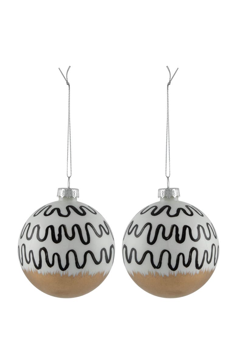 Northlight Abstract Glass Ball Christmas Ornaments - 3" (80mm) - White and Black - 6ct, Alternate, color, White