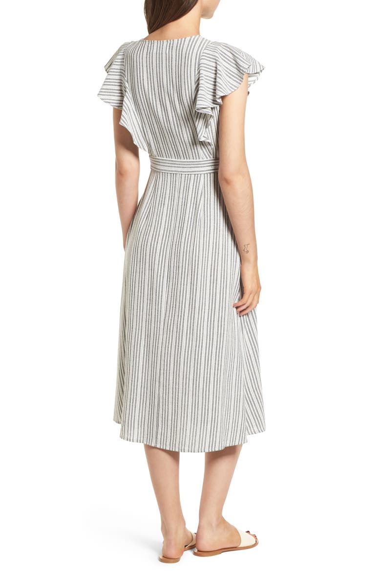 Kika Tie Waist Midi Dress, Alternate, color, GREY