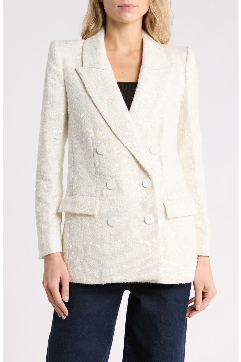 Cambrie Sequin Tweed Oversize Blazer, Main, color, WHITE TWEED/ CLEAR SEQUIN