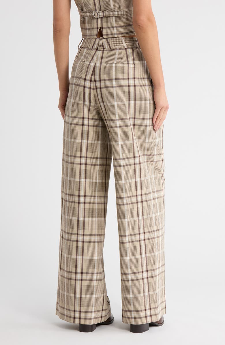 Simkhai Leroy Plaid Pleated Wide Leg Pants, Alternate, color, Sand Plaid