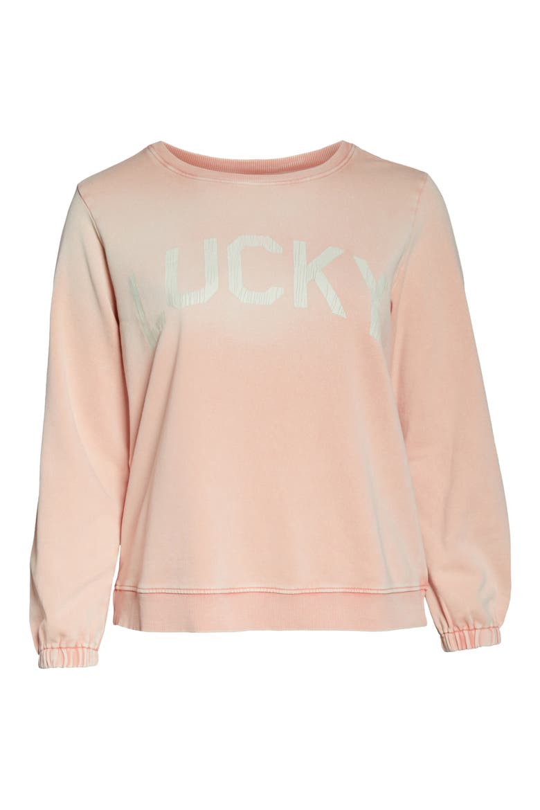 Lucky Logo Washed Sweatshirt, Alternate, color, LOBSTER BISQUE