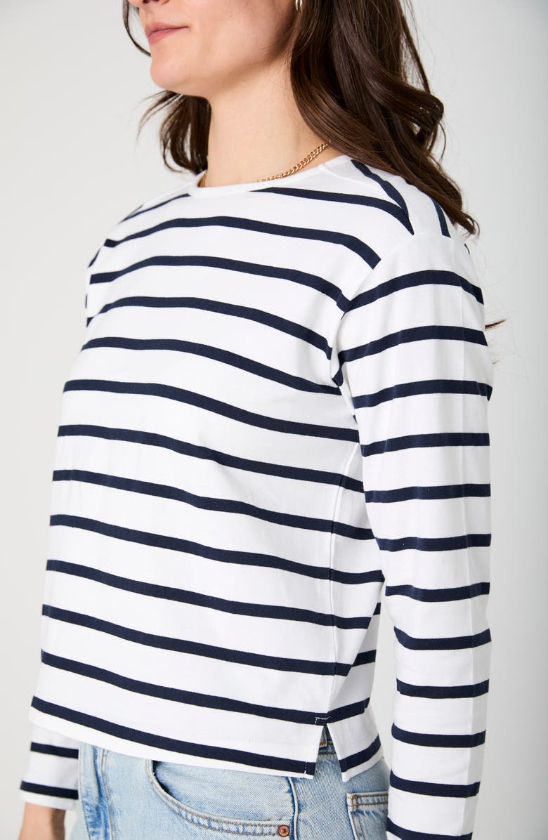 French Connection Rallie Stripe Long Sleeve Cotton Top, Alternate, color, Summer White/ Marine