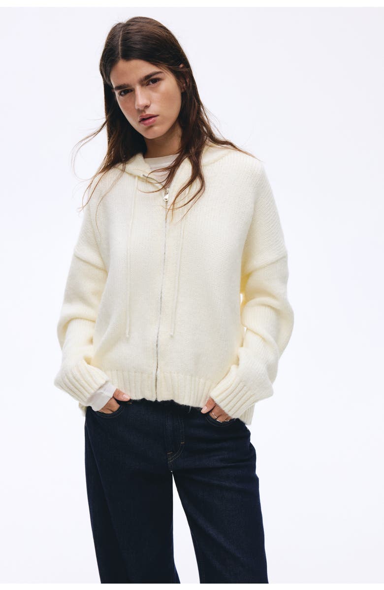 H&M Knitted Zip-through Hoodie, Alternate, color, Cream