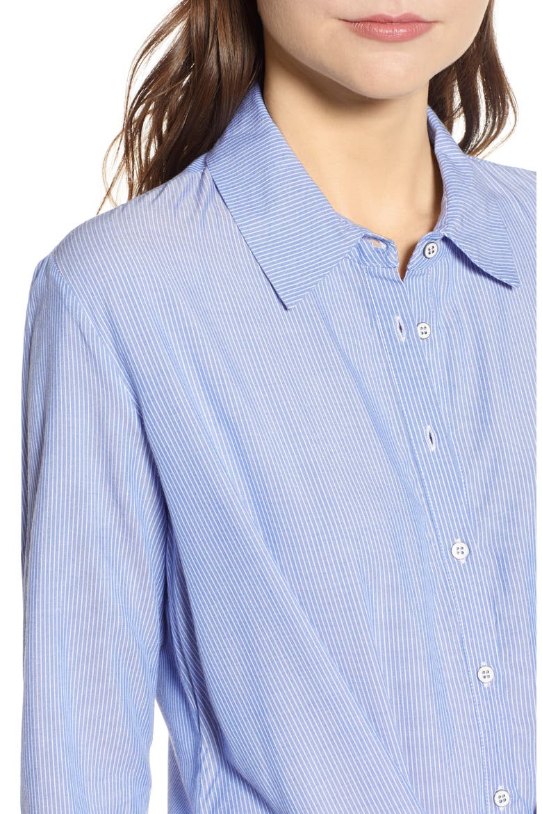 Knot Front Shirtdress, Alternate, color, INDIGO/ IVORY