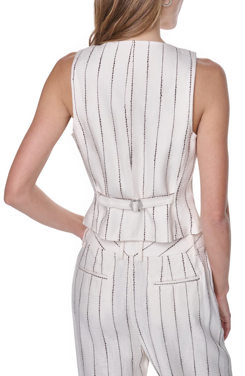 DKNY Stripe Linen Blend Vest, Alternate, color, Coconut/ Tobacco