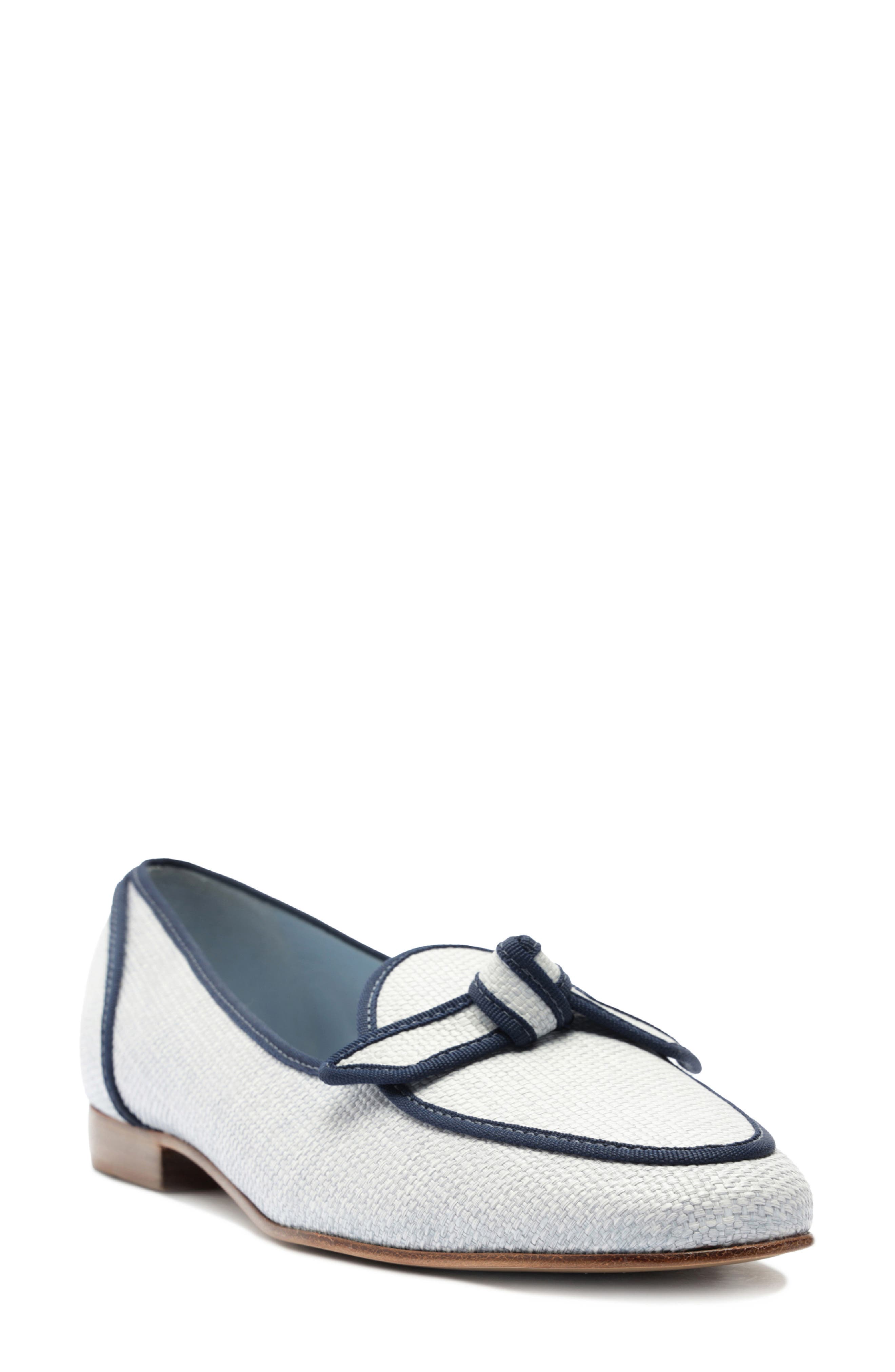 Alexandre Birman Clarita Bow Grosgrain Raffia Loafer in Serene Blue/Oceana 